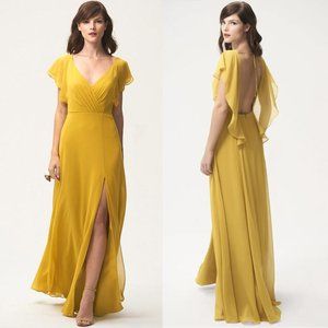 Jenny Yoo “Alanna” Chartreuse Chiffon Gown, Size 6